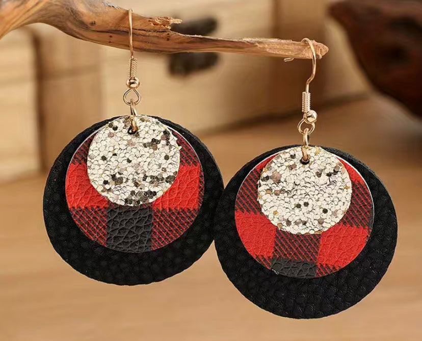 Black & Red Buffalo Plaid Dangles