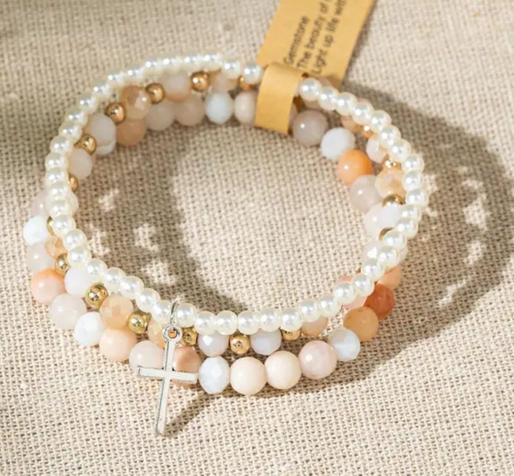 Cross Bracelet Set Beige