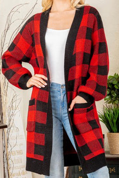 Buffalo Plaid- Red/ Black Cardigan